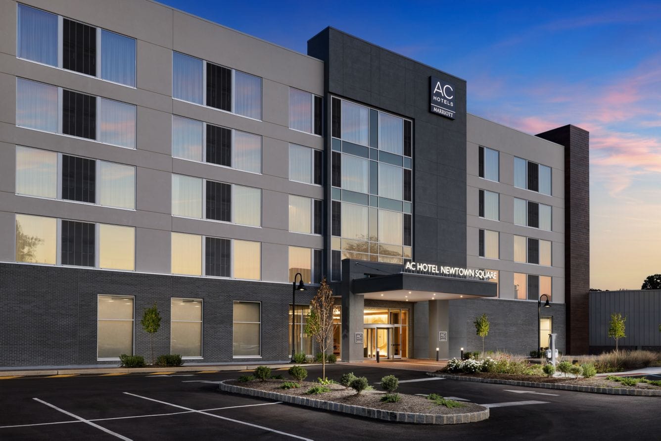 AC Hotel Newtown Square at dusk