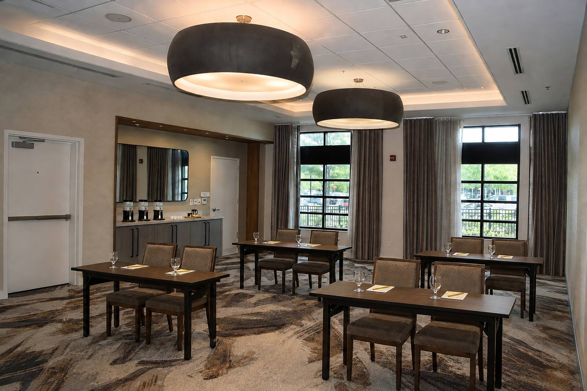 Hilton Garden Inn Newtown Square meeting room set with classroom tables